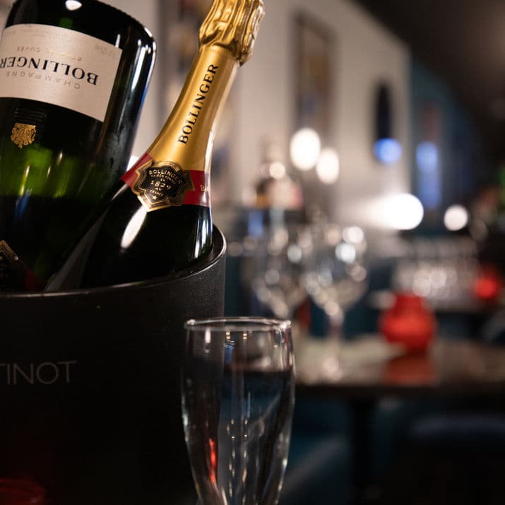 Champagne and bar setup at Horse & Wig London